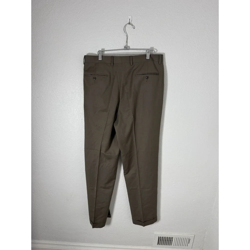 Lauren Ralph Lauren Pleated Dress Pants Brown 34x32 Cuffed Straight Leg Mens